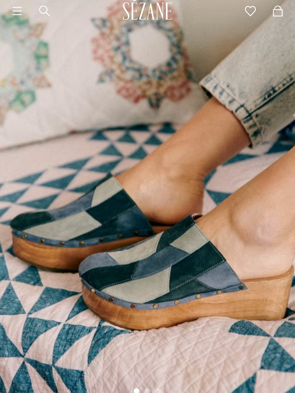 RARE SÉZANE X SEA NY DAVIA CLOGS Blue Patchwork Suede Clogs